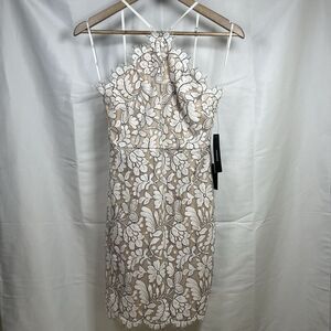 NWT Lulus Delicate Darling Beige and Ivory Lace Bodycon Dress Size S